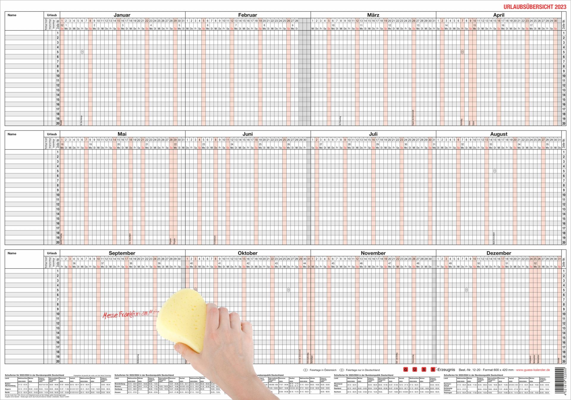 GÜSS Urlaubsübersicht für 20 Mitarbeiter mit Beschichtung 2023 1220mb